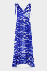 Delphine Blue Long Maxi Dress For Women With Asymmetrical Layers