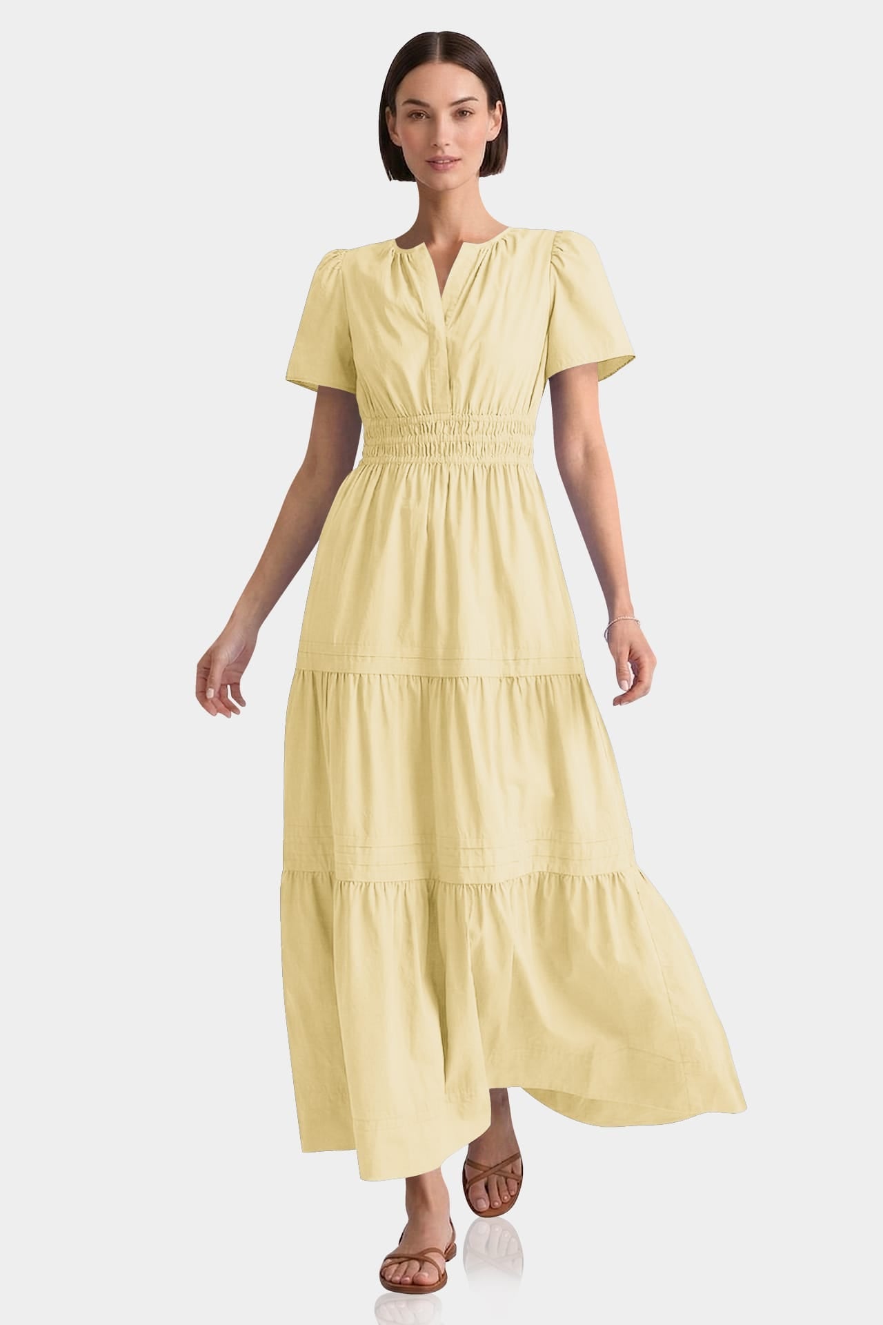 Champagne Two Tiered Soft Cotton Poplin Maxi Dress