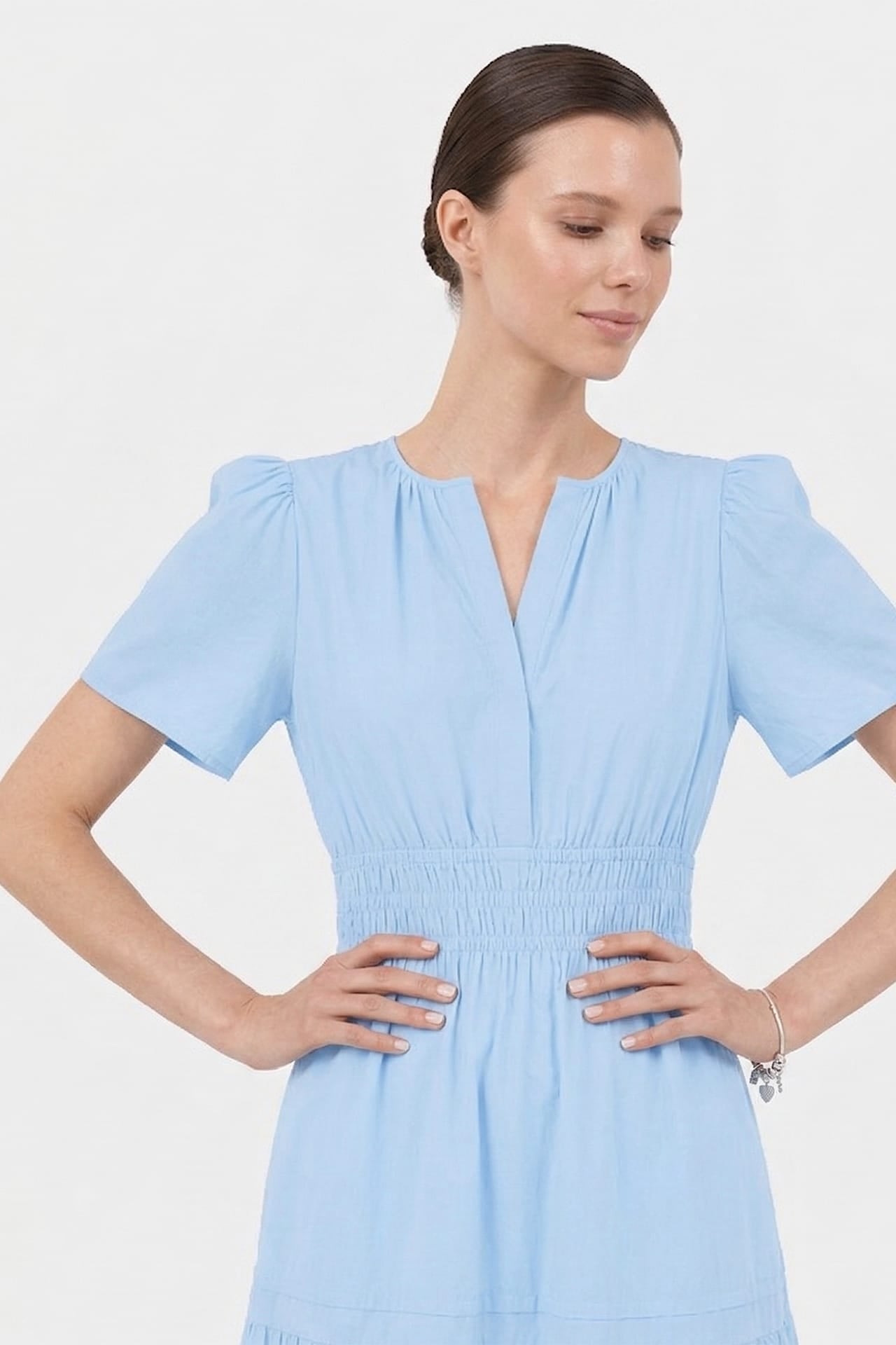 Sky Blue Casual Cotton Tiered Dress for Everyday Wear