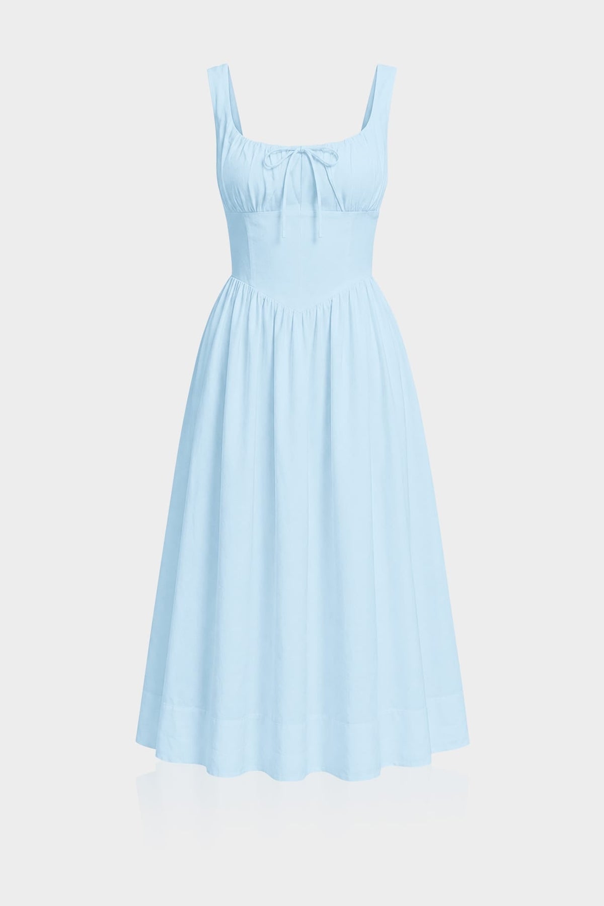 Sky Blue Linen Corset Midi Dress with Square Neckline – Bridal Shower Dress