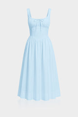 Sky Blue Linen Corset Midi Dress with Square Neckline – Bridal Shower Dress