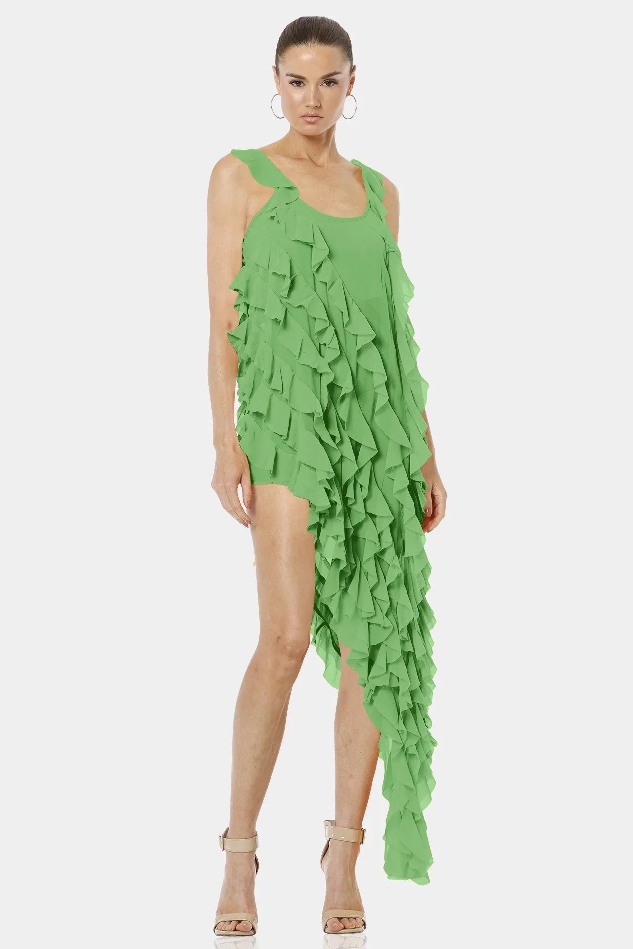 Carmen Mint Green High Low Dress With Ruffles