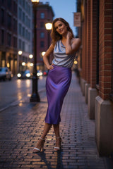 Designer Digital Lavender Midi Pencil Skirt