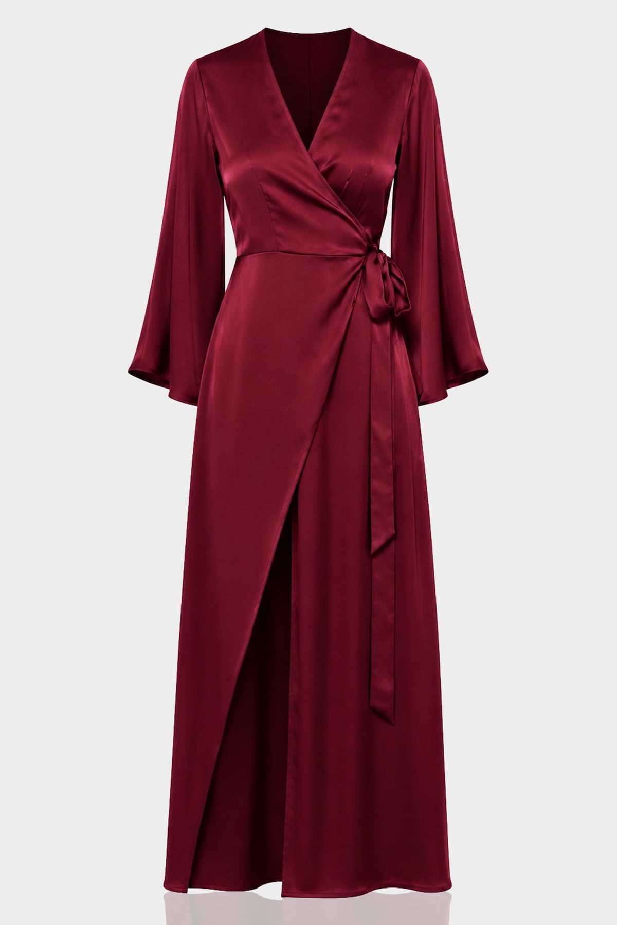 Chocolate Brown Satin Wrap Maxi Dress – Elegant Evening & Occasion Dress