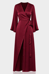 Chocolate Brown Satin Wrap Maxi Dress – Elegant Evening & Occasion Dress