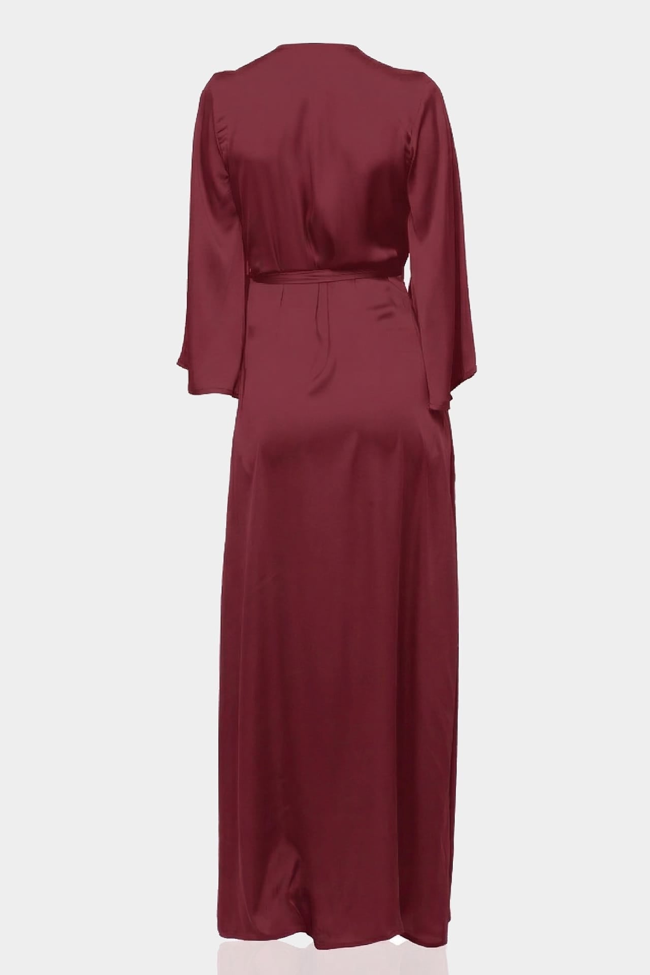 Burgundy Satin Wrap Maxi Bridesmaid Dress – Elegant Wine Red Formal Evening Gown