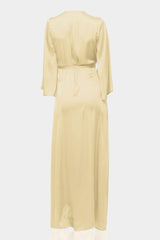 Champagne Satin Wrap Bridesmaid Maxi Dress with Slit – Long Sleeve