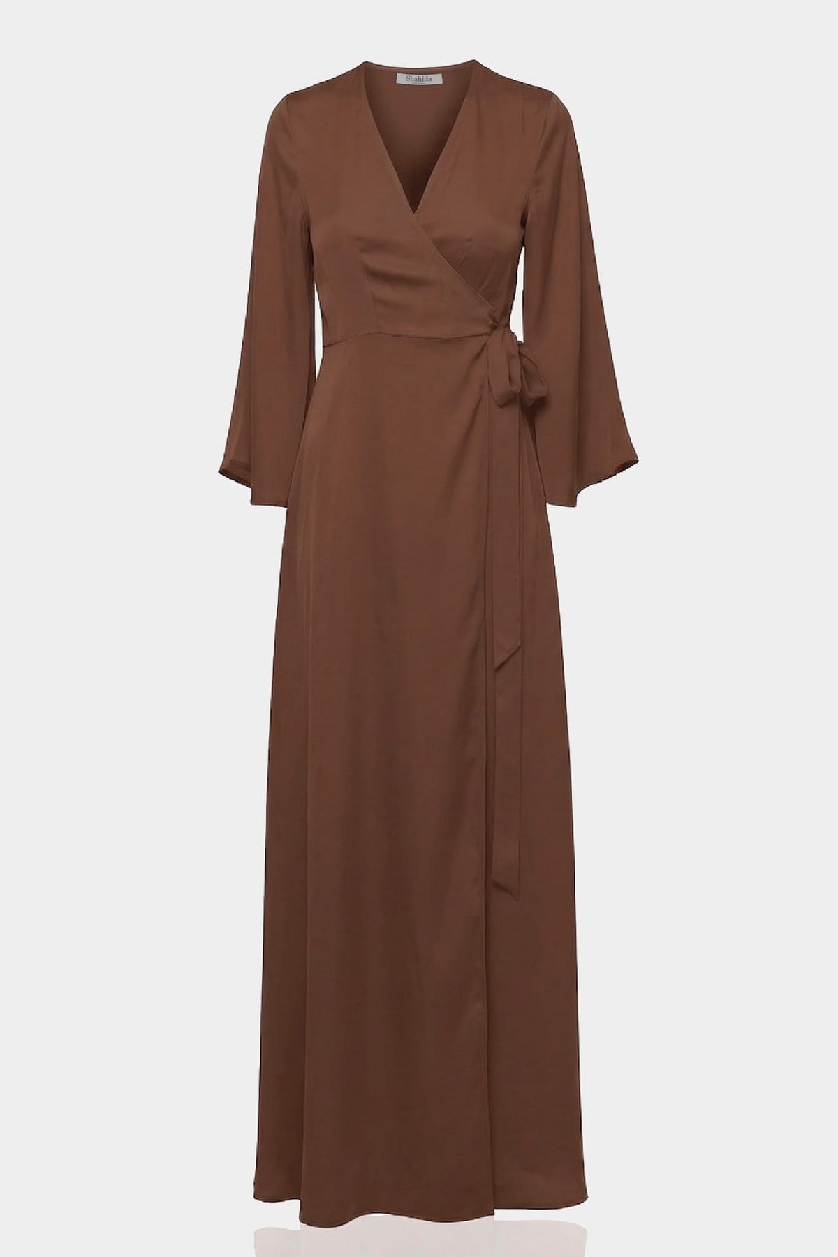 Chocolate Satin Wrap Maxi Bridesmaid Dress