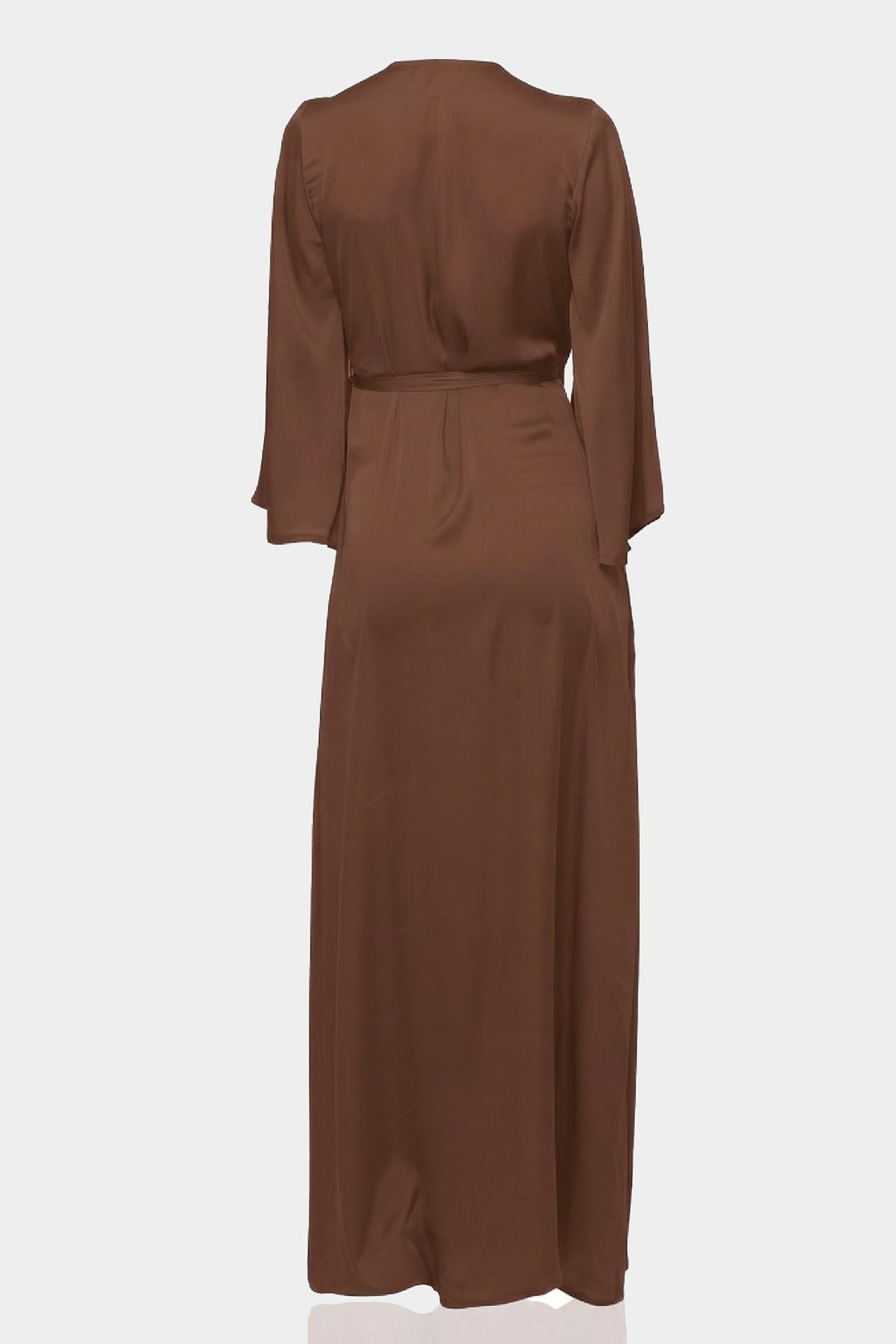 Chocolate Satin Wrap Maxi Bridesmaid Dress