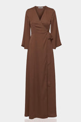 Chocolate Satin Wrap Maxi Bridesmaid Dress