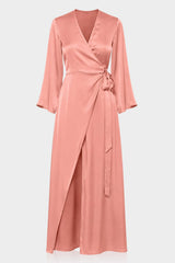 Coral Sunset Summer Wrap Maxi Dress