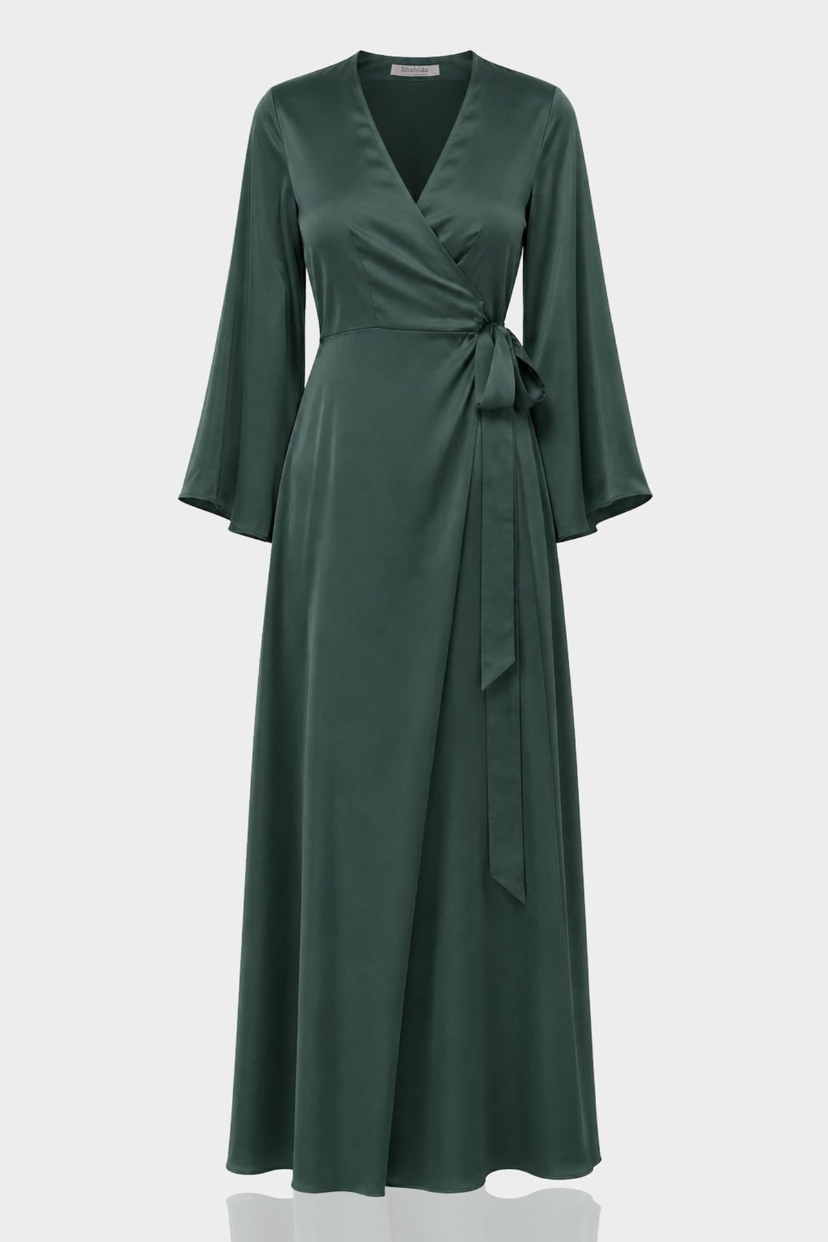 Dark Sage Long Sleeve Lightweight Wrap Dress for Tropical Travel