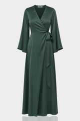 Dark Sage Long Sleeve Lightweight Wrap Dress for Tropical Travel