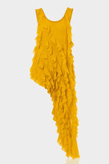 Carmen Mustard Yellow Viscose Silk Chiffon Dress