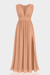 Bronzer Heaven V-Neck Bridesmaid Dress – Elegant Warm Metallic Maxi Gown