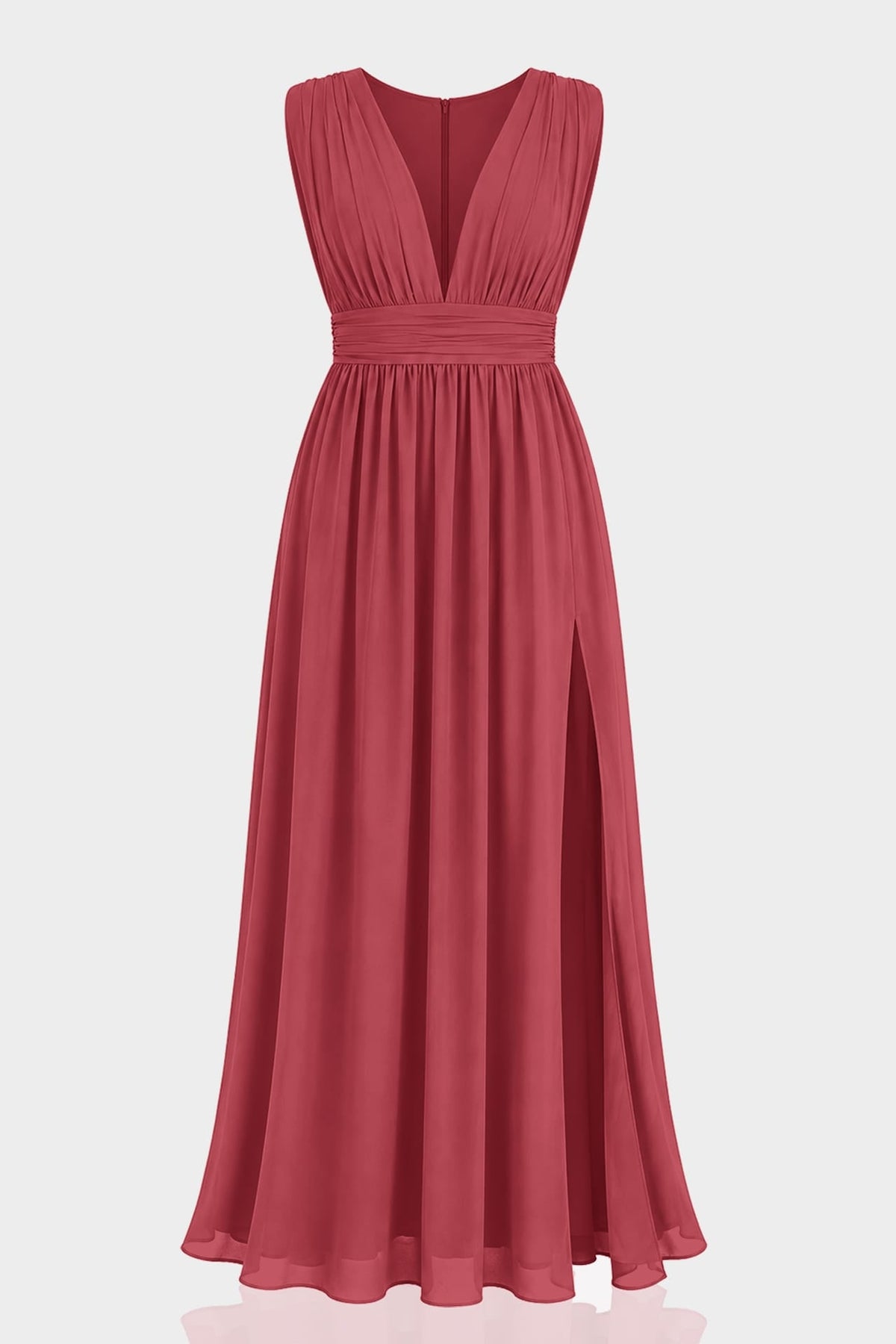 Burgundy Heaven V-Neck Bridesmaid Dress – Elegant Formal Maxi Gown