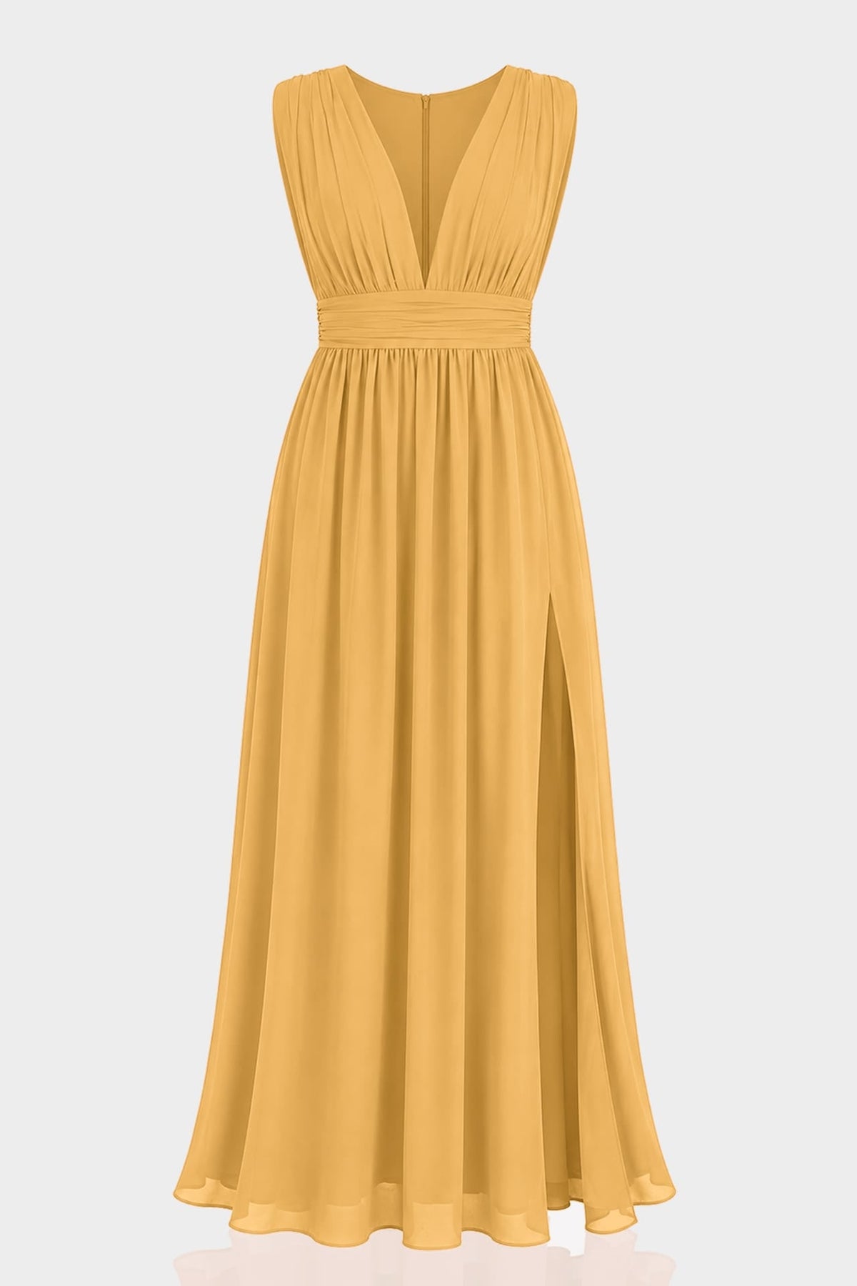 Butterscotch Heaven V-Neck Bridesmaid Dress – Elegant Maxi Gown