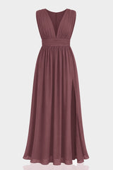 Cabernet Heaven V-Neck Bridesmaid Dress – Deep Elegant Maxi Gown
