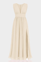 Champagne Heaven A-Line Wedding Guest Dress with V Neck by Shahsi