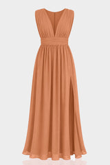 Cinnamon Heaven V-Neck Bridesmaid Dress – Warm Rustic Maxi Gown