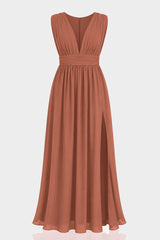 Copper Heaven V-Neck Bridesmaid Dress – Warm Metallic Maxi Gown