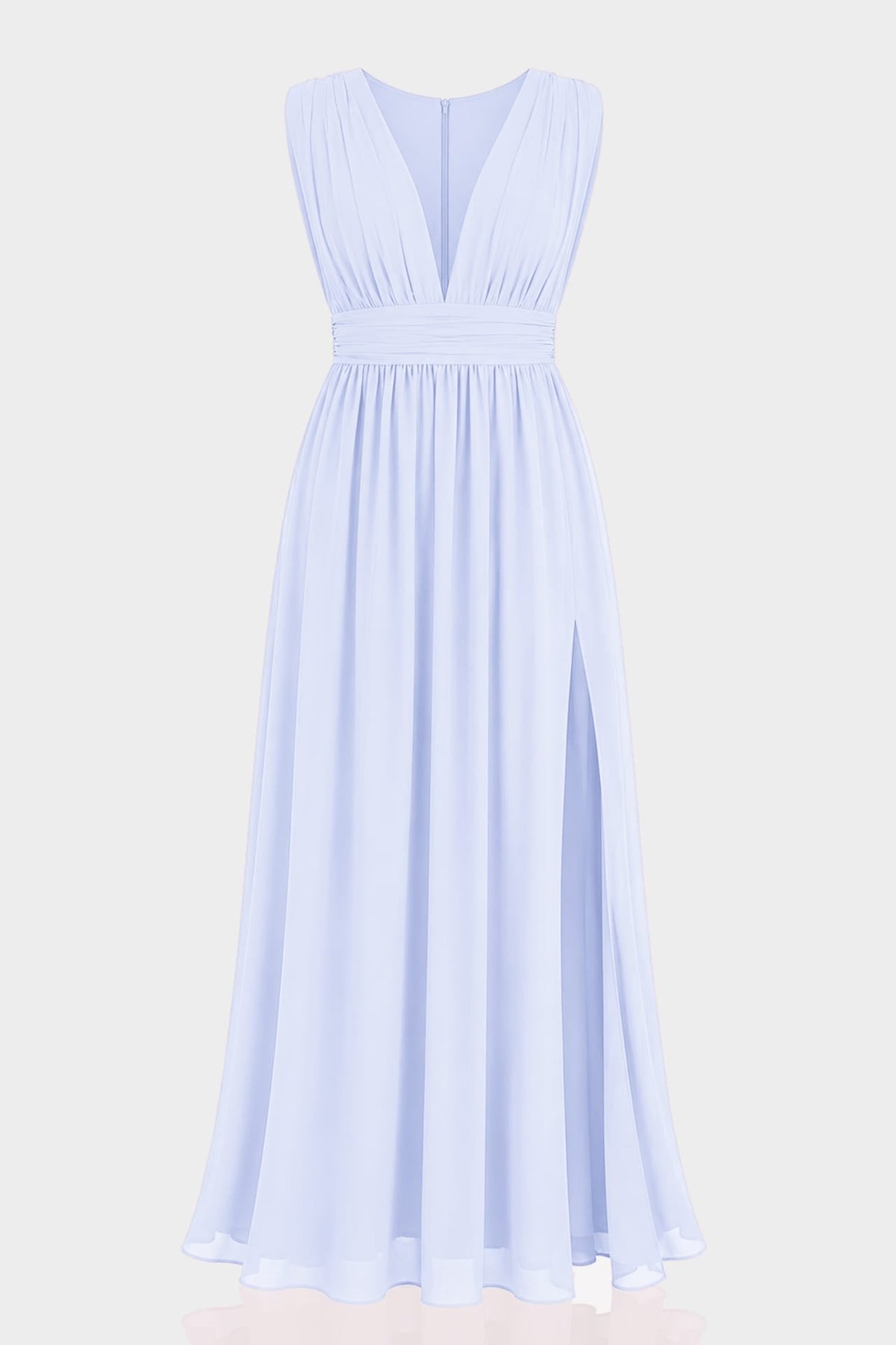 Chiffon Ice Blue V-Neck Bridesmaid Dress – Elegant Maxi Gown