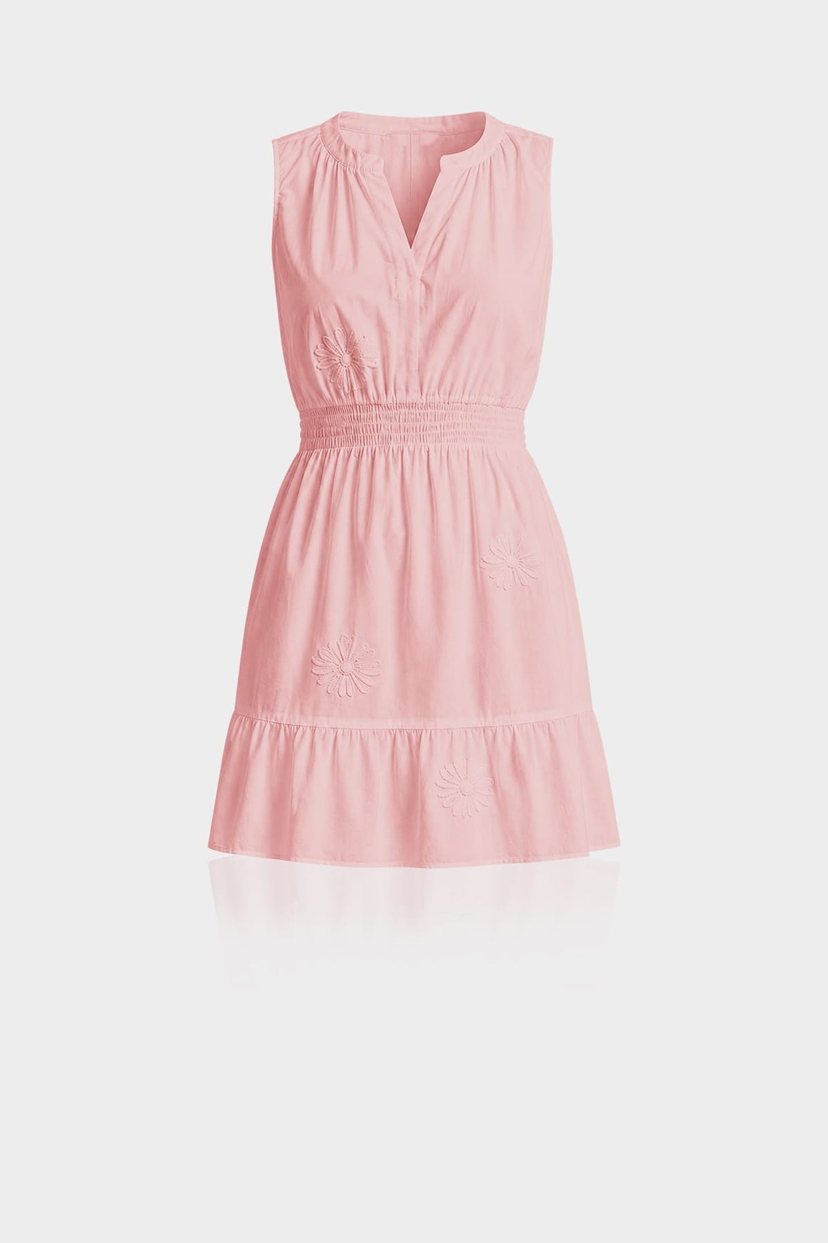 Blush Pink Smocked Waist 3D Floral Mini Dress – Resort Wear Dress