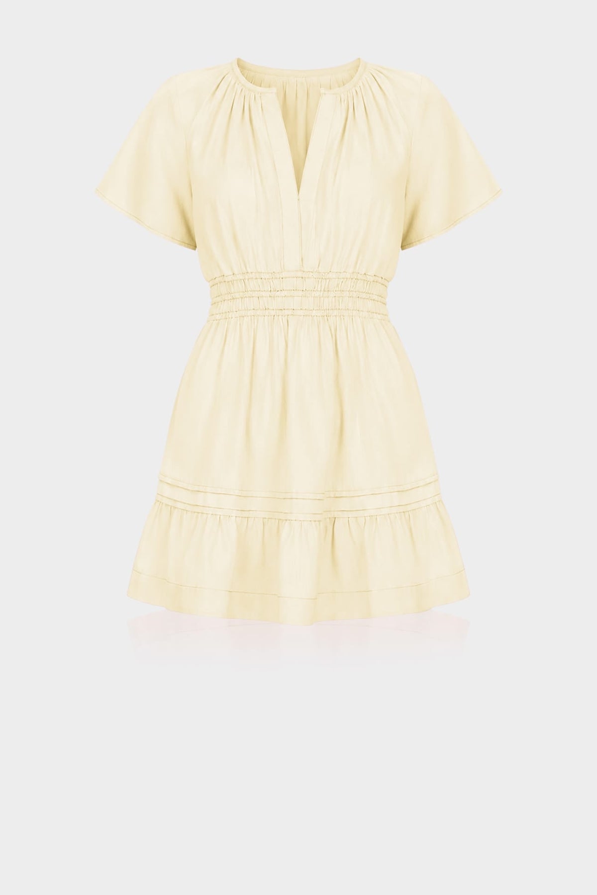 Champagne Smocked Waist Flutter Sleeve Mini Dress for Women – Fit-and-Flare Dress