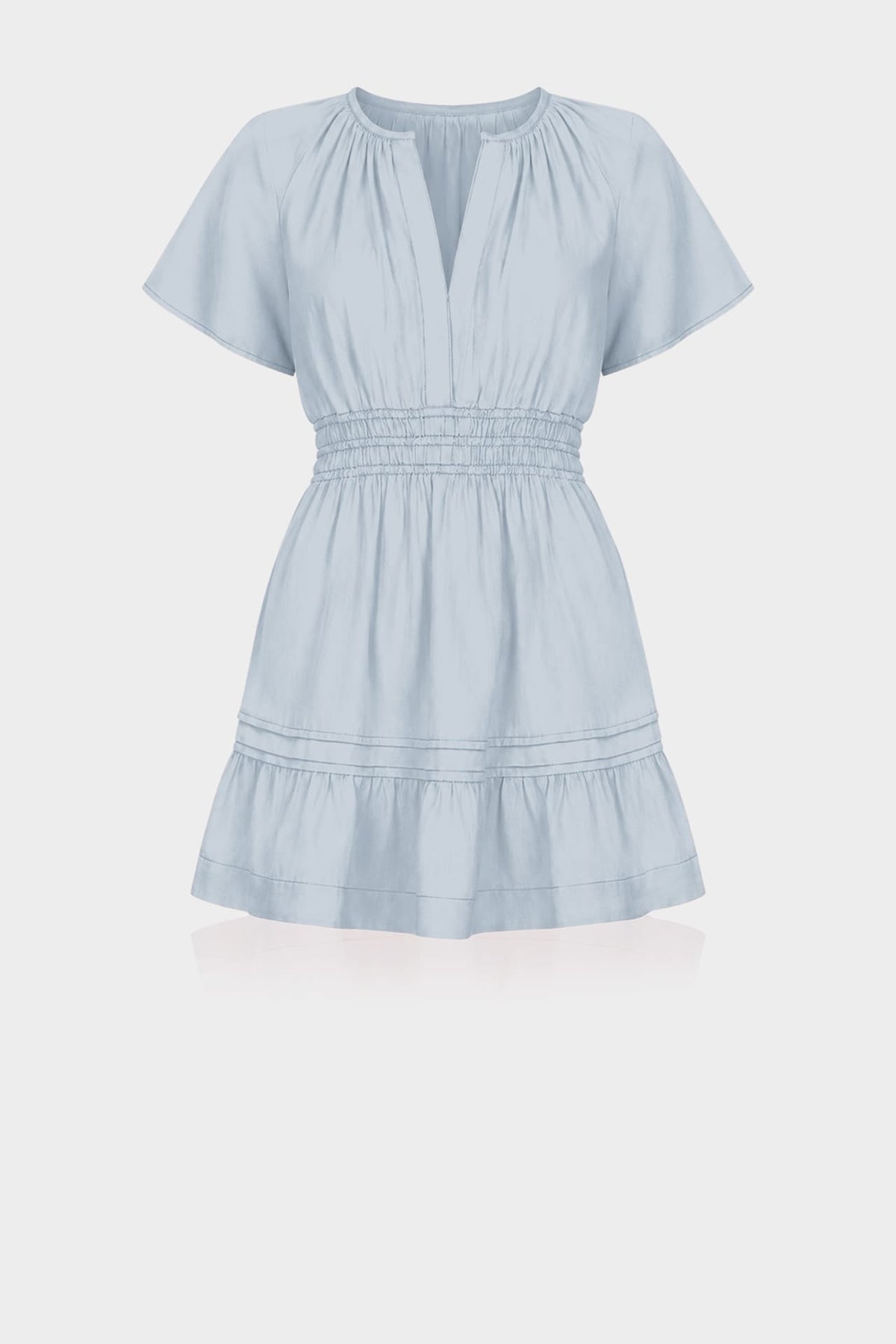 Dusty Blue Flutter Sleeve Tiered Mini Dress – Brunch Dress