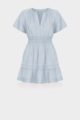 Dusty Blue Flutter Sleeve Tiered Mini Dress – Brunch Dress