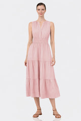 Blush Pink Luxury Sleeveless Cotton Poplin Midi Dress