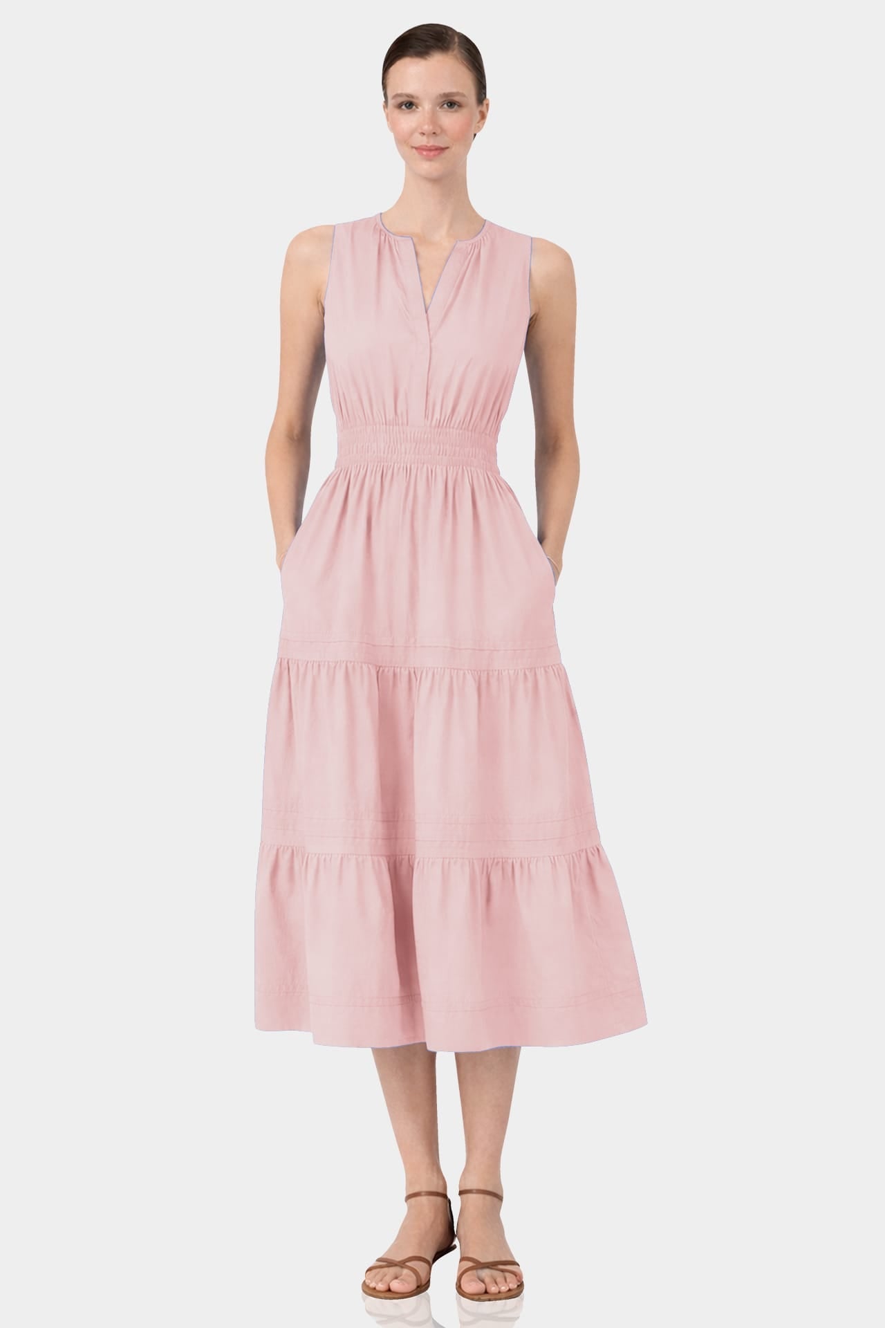 Blush Pink Luxury Sleeveless Cotton Poplin Midi Dress
