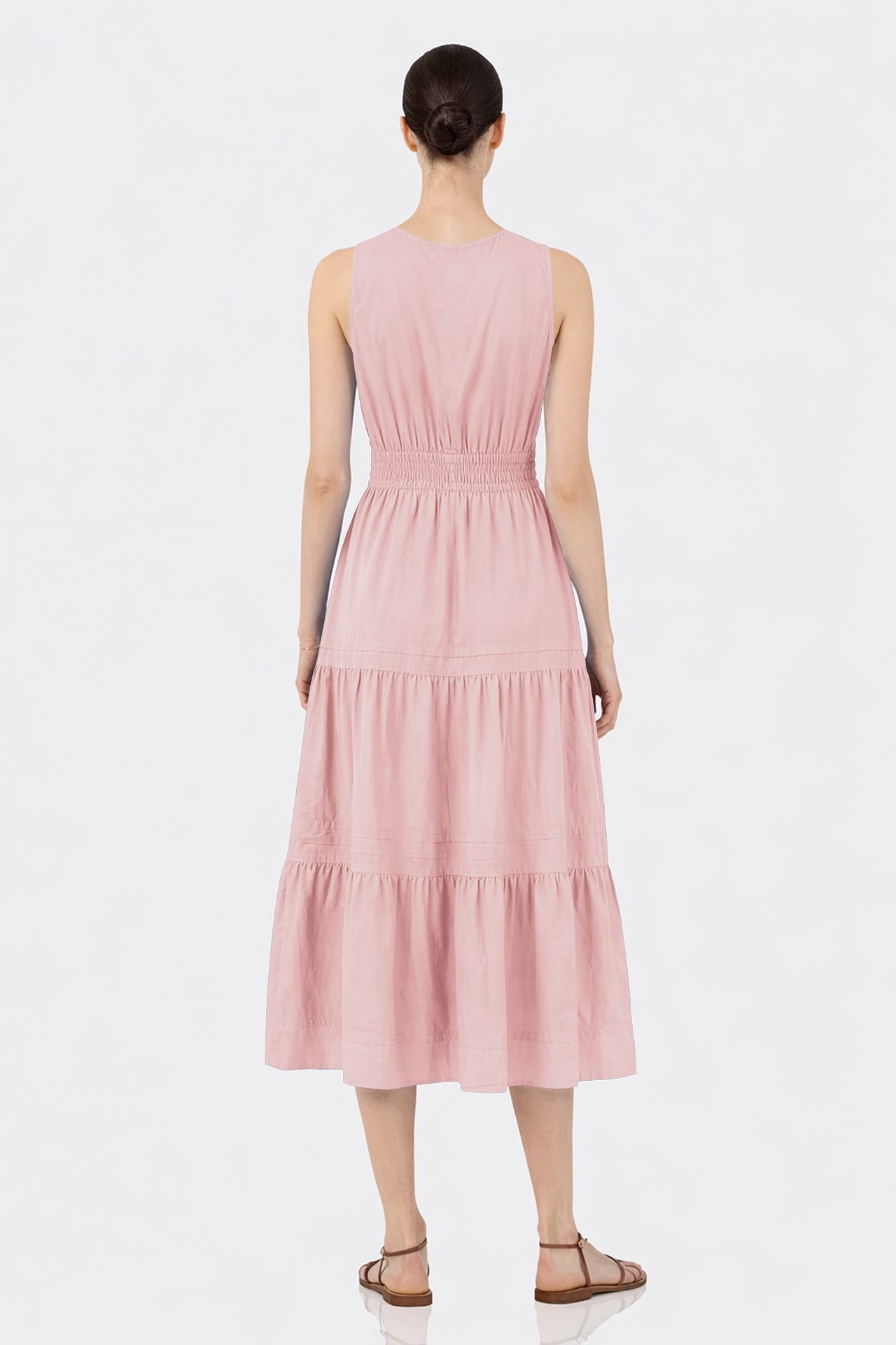 Blush Pink Luxury Sleeveless Cotton Poplin Midi Dress