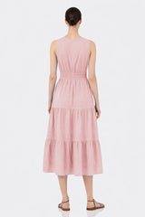 Blush Pink Luxury Sleeveless Cotton Poplin Midi Dress