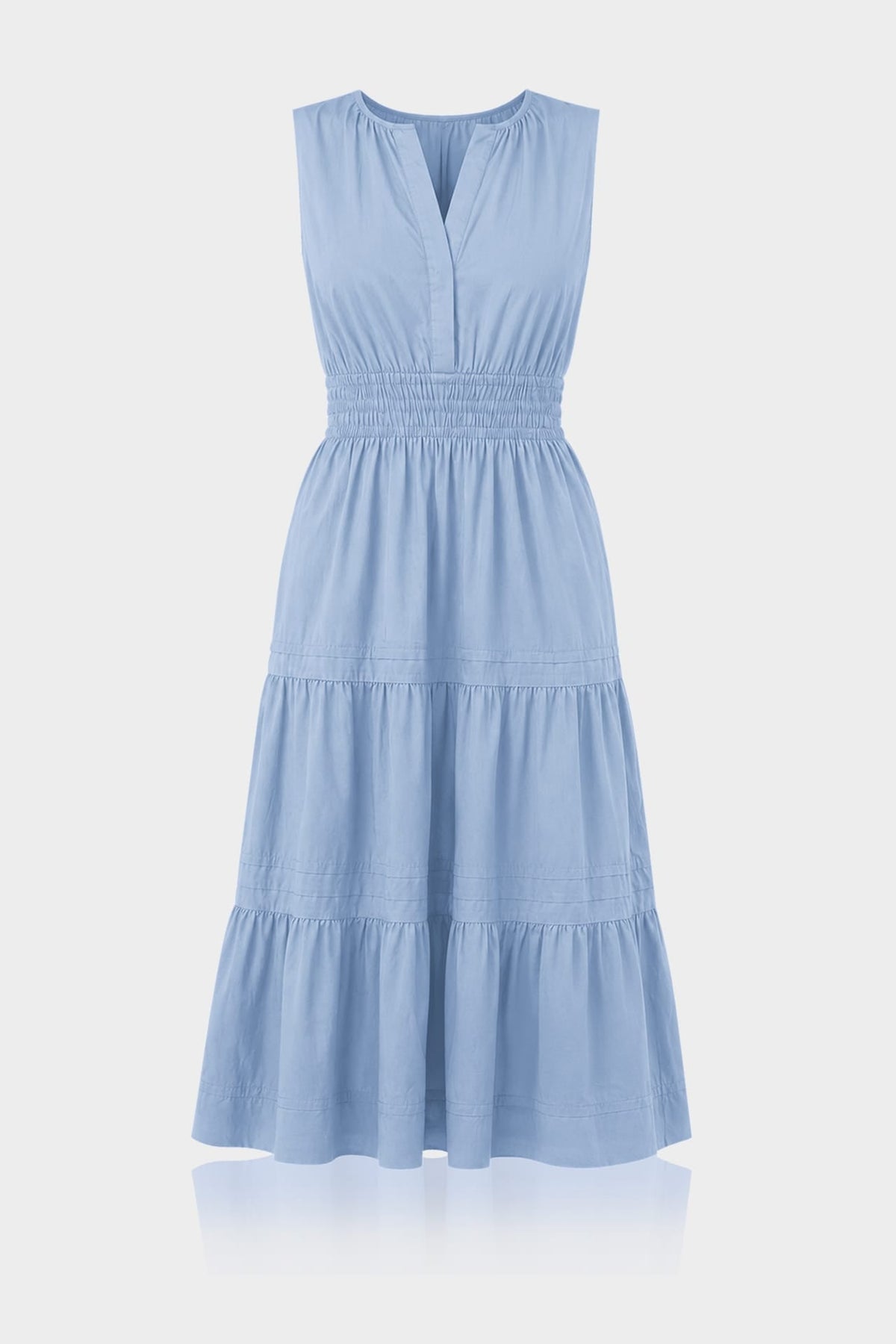 Powder Blue Cotton Poplin Midi Dress for Women with Pockets – Coastal Getaway Dress