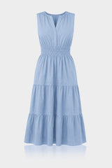 Powder Blue Cotton Poplin Midi Dress for Women with Pockets – Coastal Getaway Dress