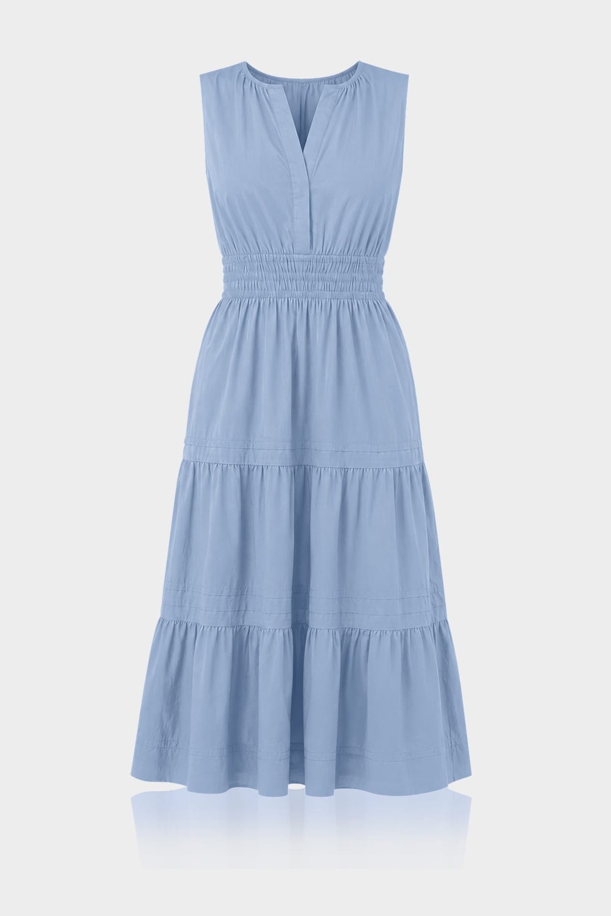 Steel Blue Cotton Poplin Midi Dress for Women – Elegant Daytime Dress