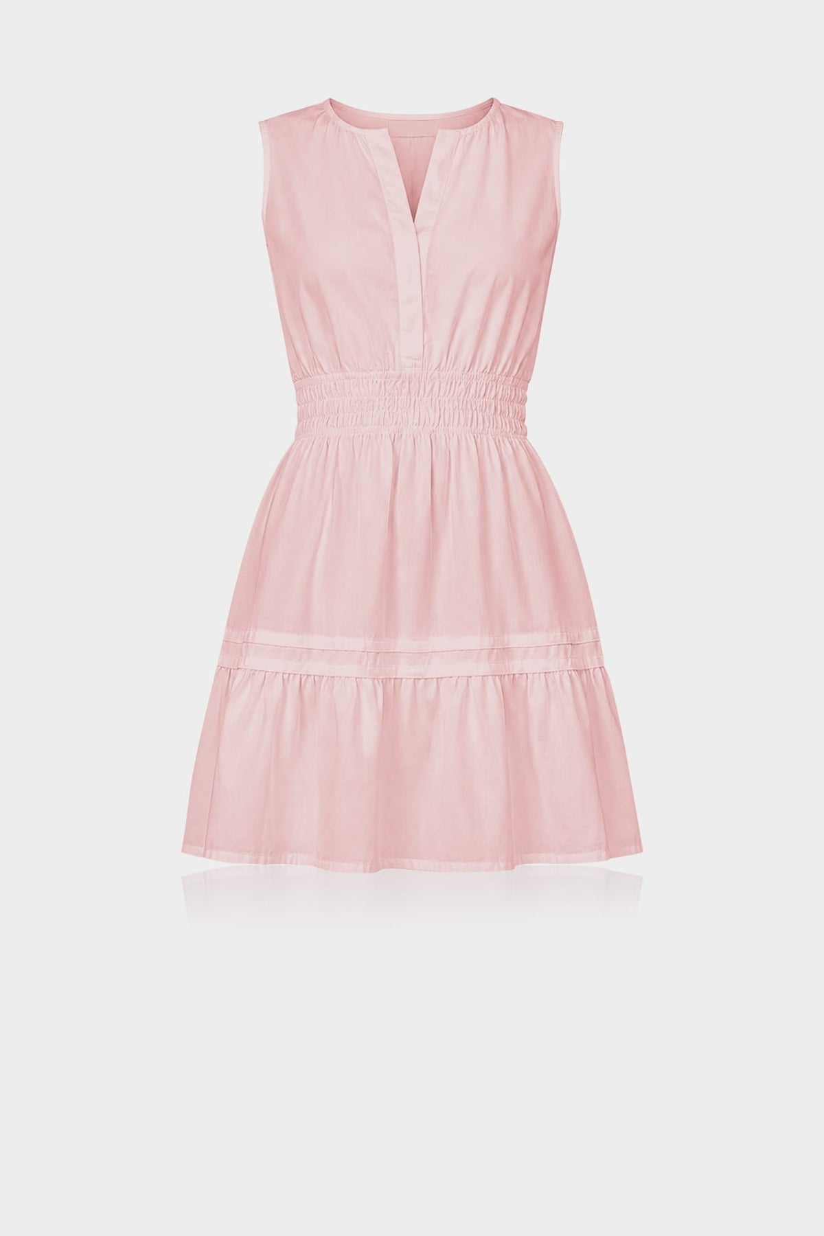 Blush Pink Sleeveless Smocked Waist Cotton Mini Dress – Casual Dress