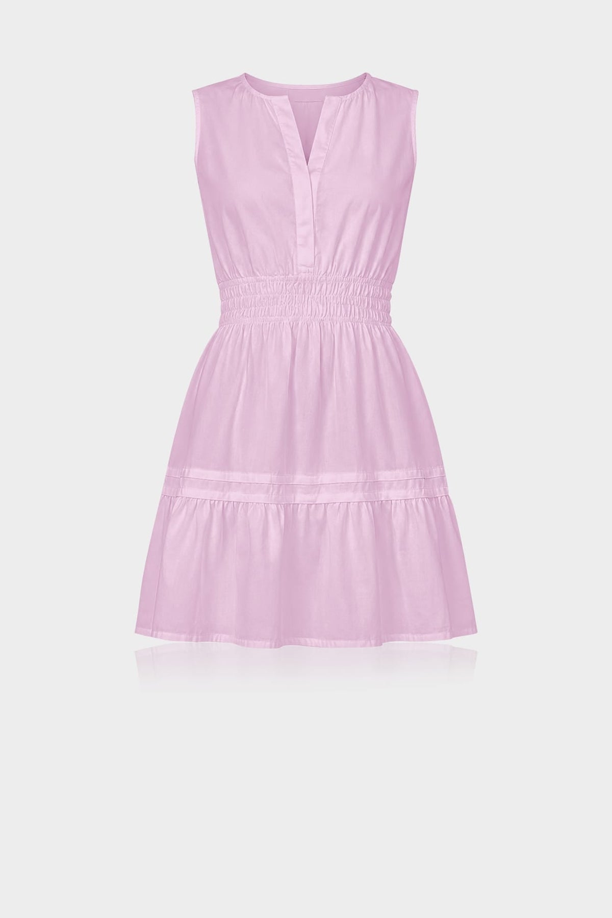 Candy Pink Smocked Waist Cotton Poplin Sleeveless Mini Dress for Women – Vacation-Ready Dress
