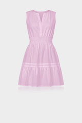 Candy Pink Smocked Waist Cotton Poplin Sleeveless Mini Dress for Women – Vacation-Ready Dress