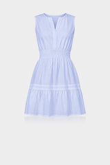 Icy Blue Smocked Waist Cotton Mini Dress for Women with Pockets – Casual Vacation Dress