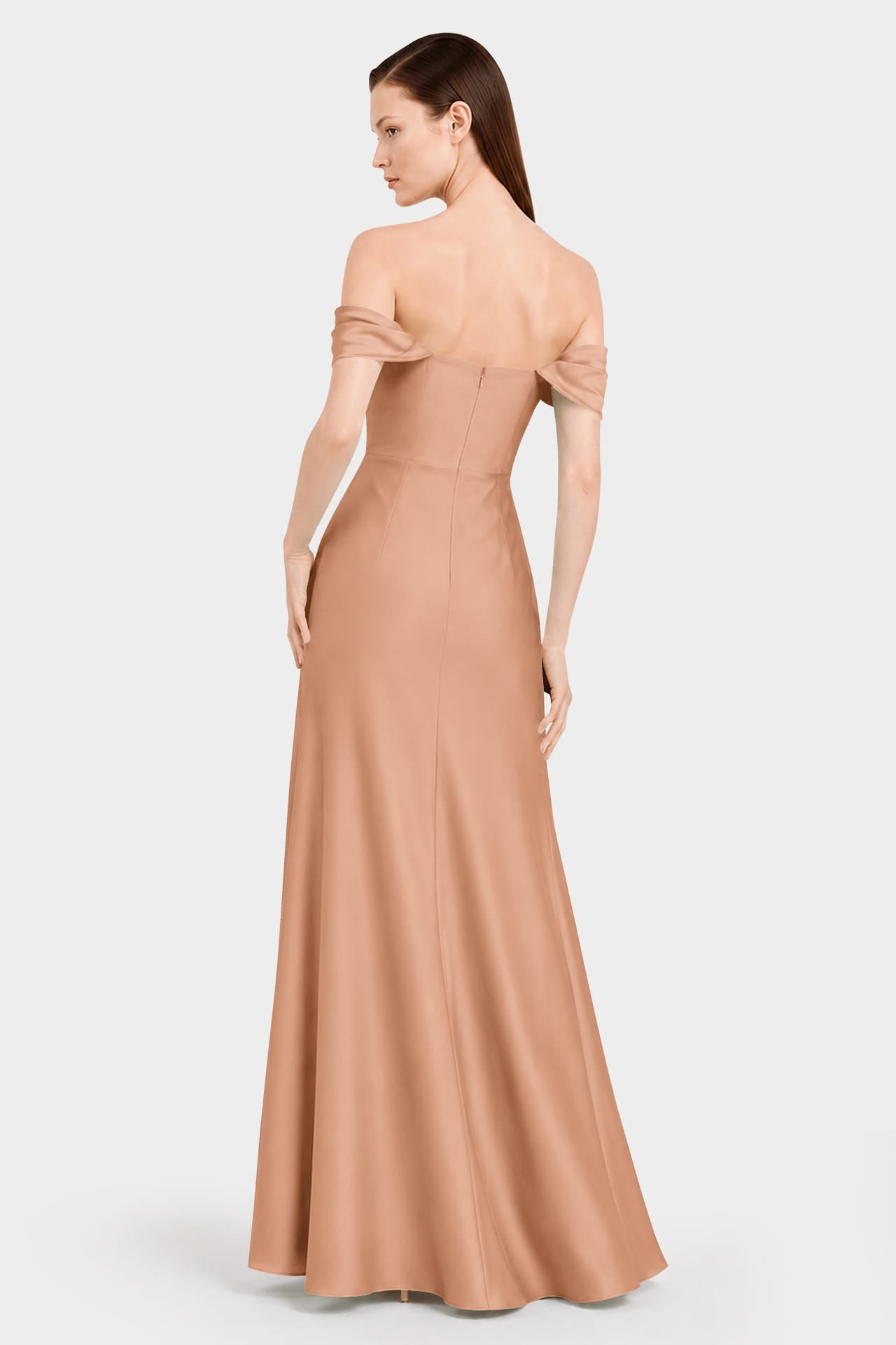 Classic Luxury Desert Sand Satin Bridesmaid Maxi Dress with Convertible Neckline