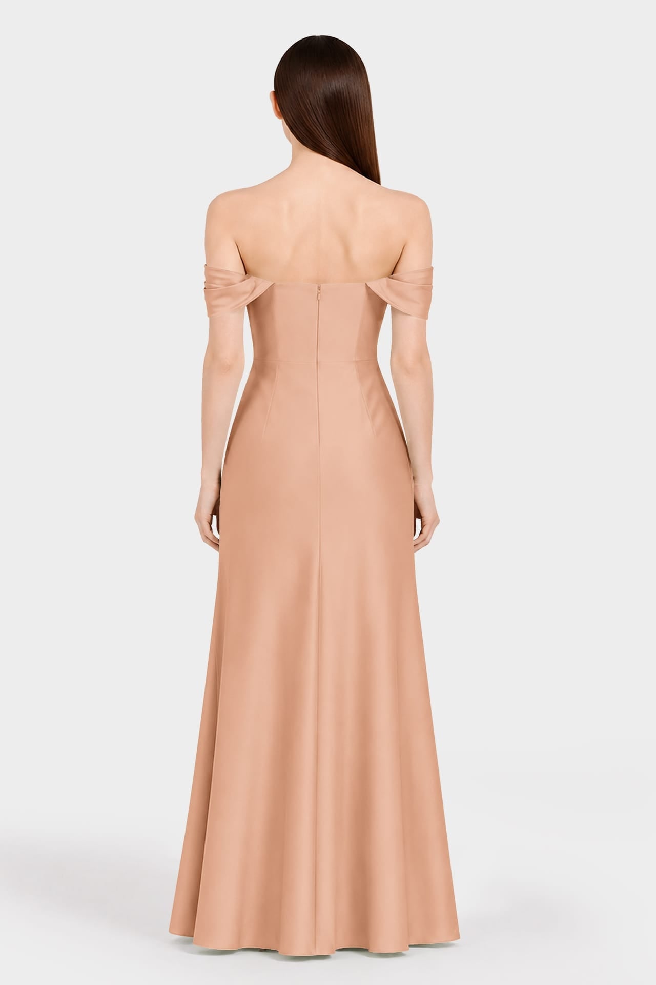 Classic Luxury Desert Sand Satin Bridesmaid Maxi Dress with Convertible Neckline
