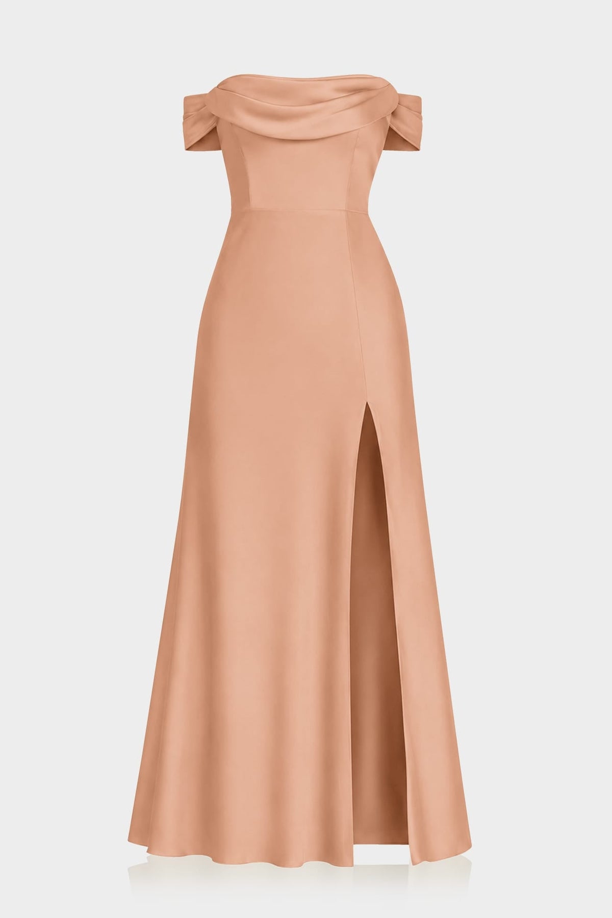 Classic Luxury Desert Sand Satin Bridesmaid Maxi Dress with Convertible Neckline