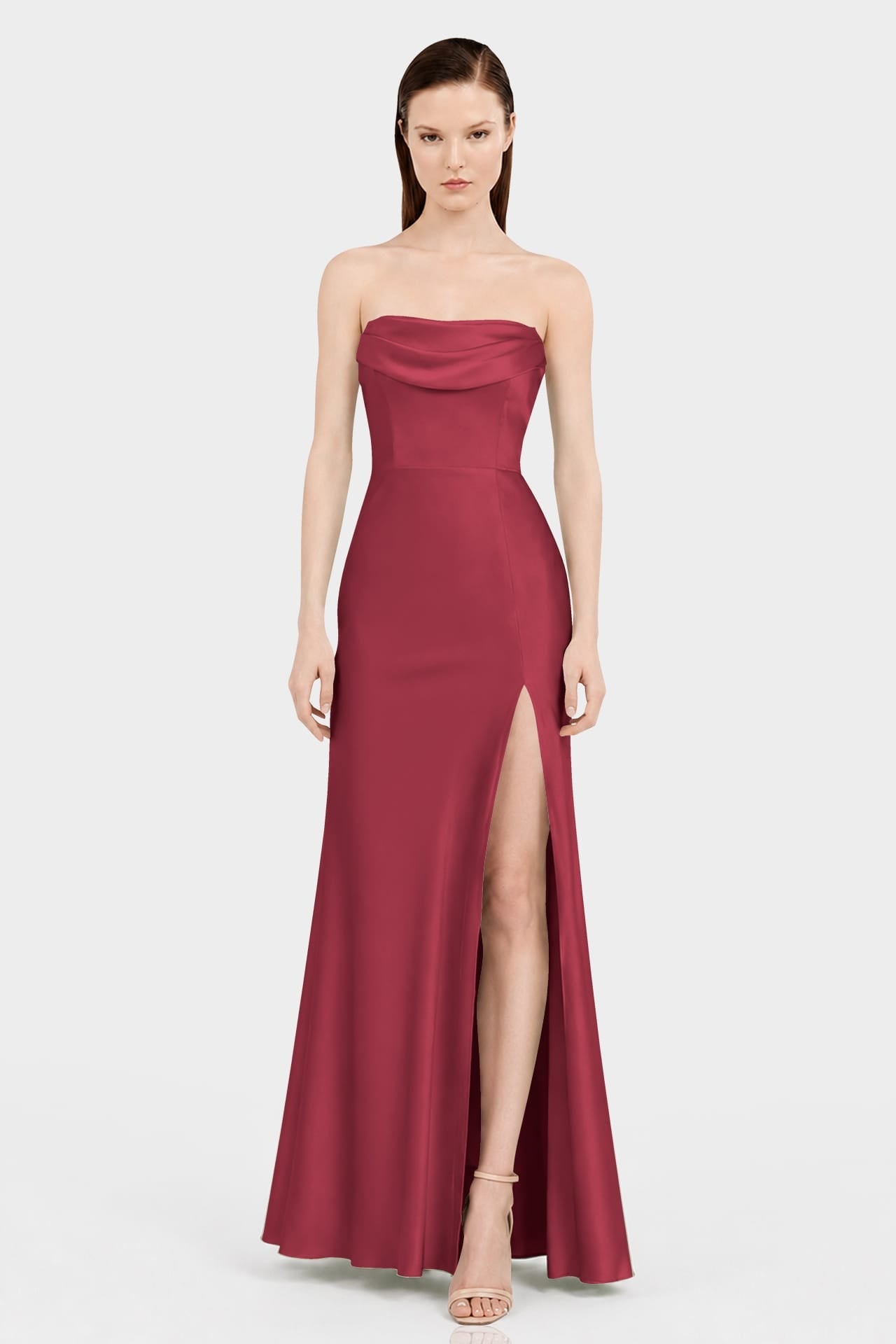 Classic Burgundy Convertible Evening Maxi Dress with Slit for Women – Gala Dress