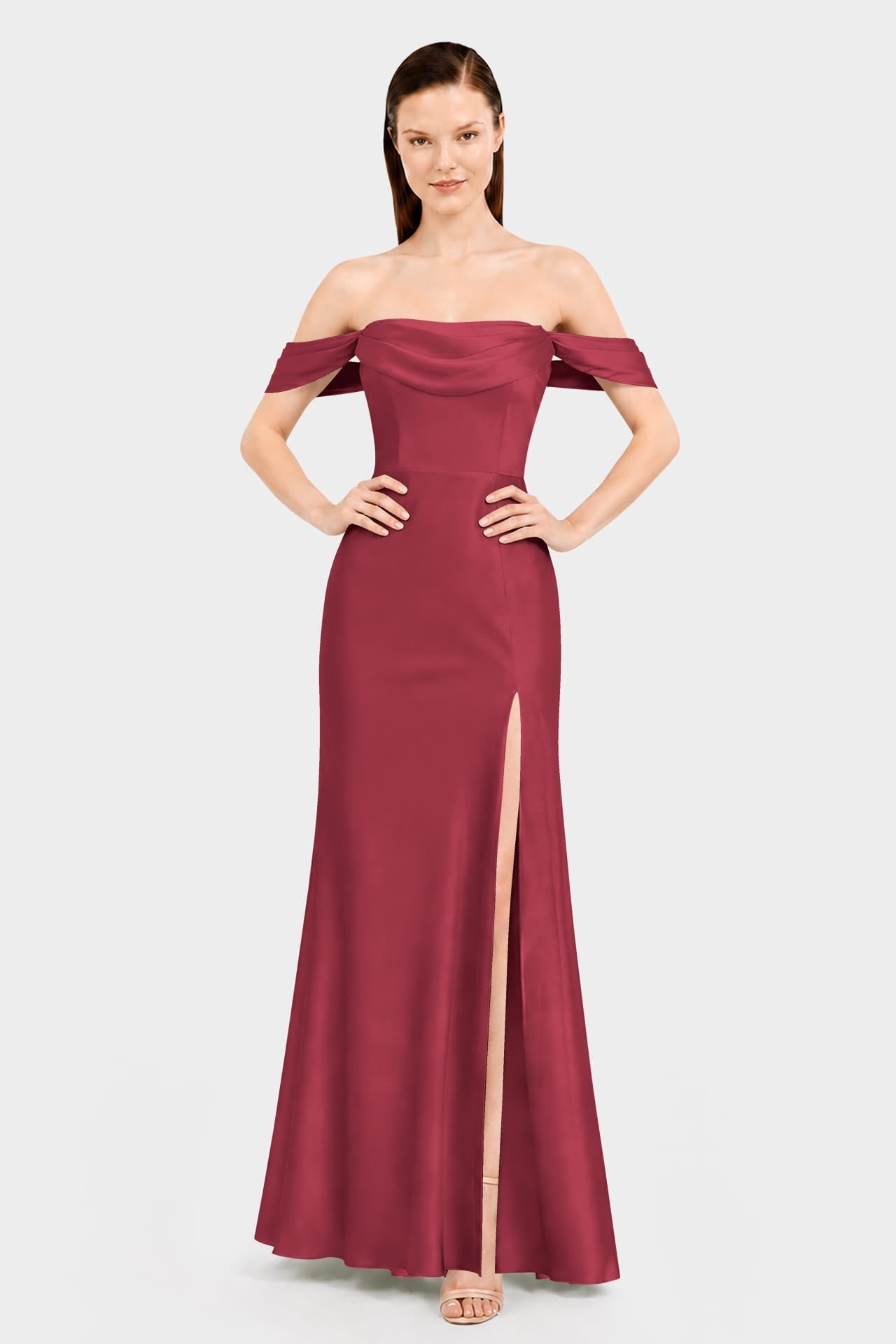 Classic Burgundy Convertible Evening Maxi Dress with Slit for Women – Gala Dress