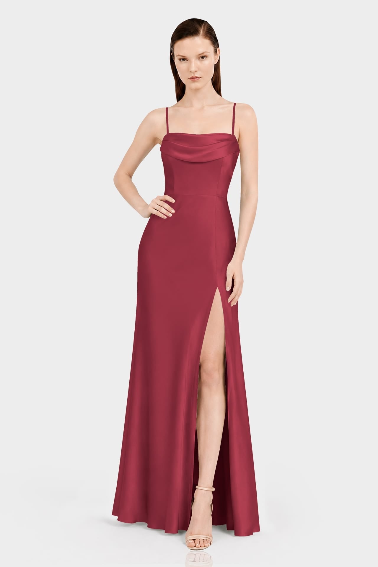 Classic Burgundy Convertible Evening Maxi Dress with Slit for Women – Gala Dress