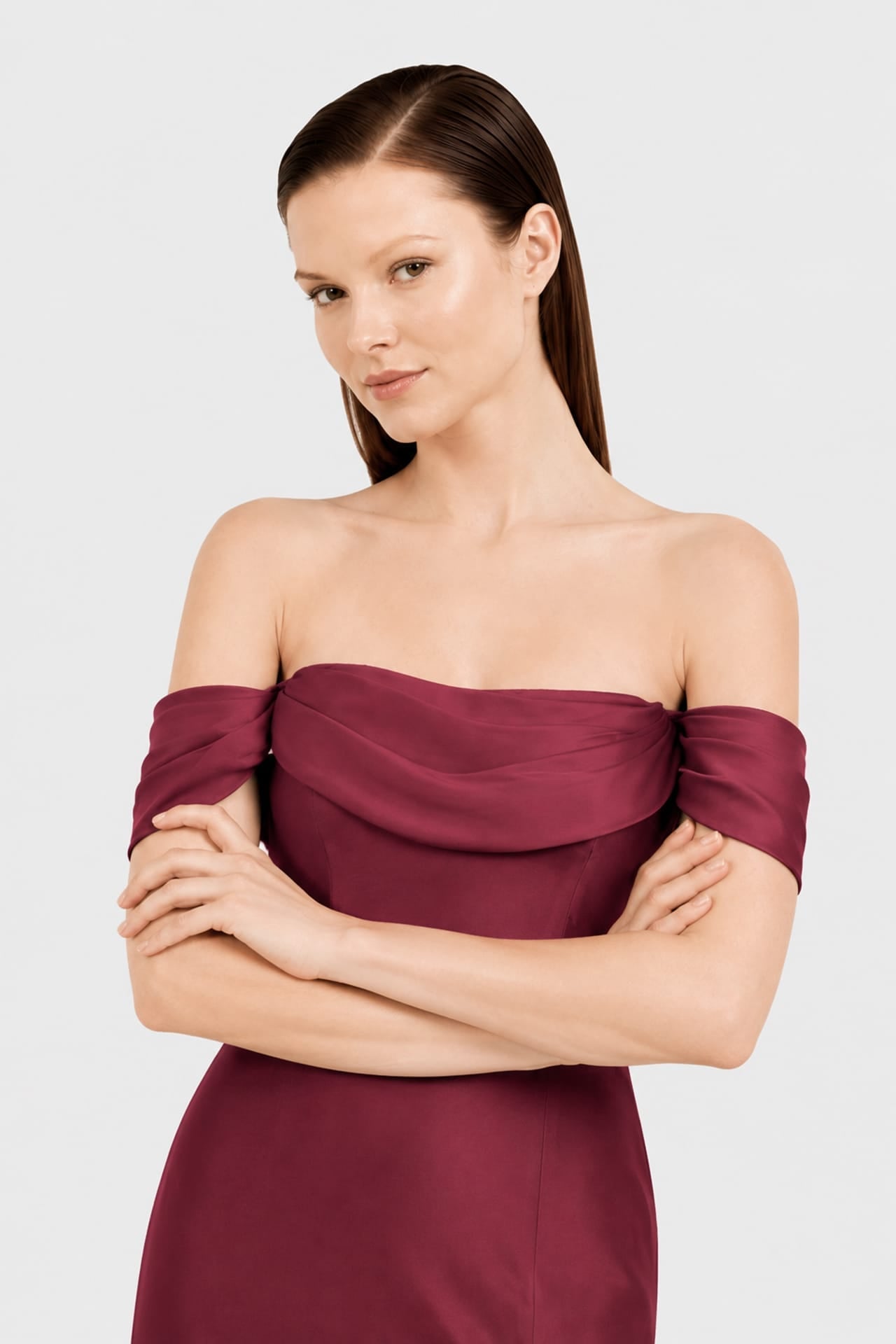 Classic Burgundy Convertible Evening Maxi Dress with Slit for Women – Gala Dress