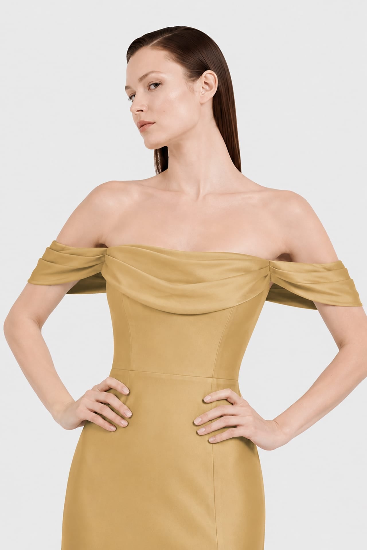 Butterscotch Wedding Guest Multiway Dress in Matte Satin – Luxury Convertible Maxi Dress