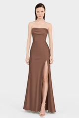 Chocolate Wedding Guest Multiway Dress in Matte Satin – Luxury Convertible Maxi Dress